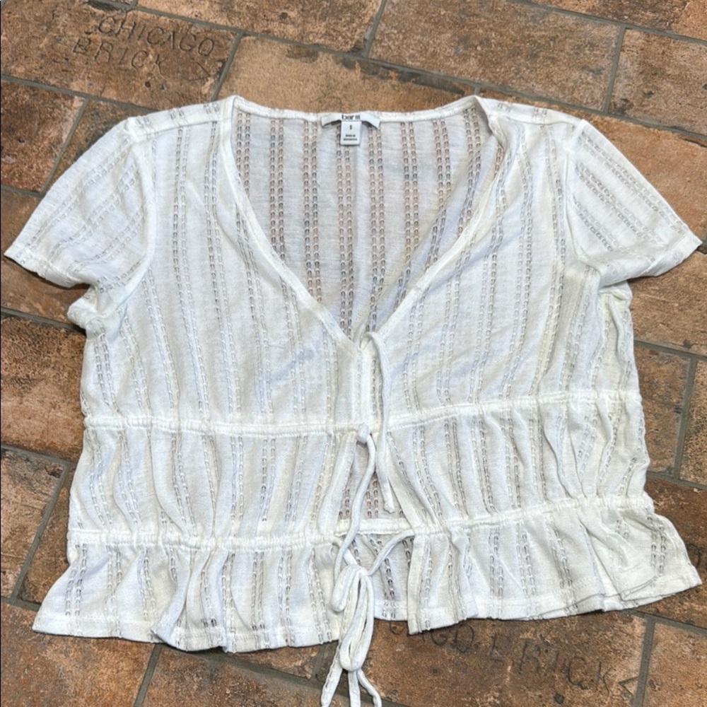 Bar III White Textured Tie-Front Blouse